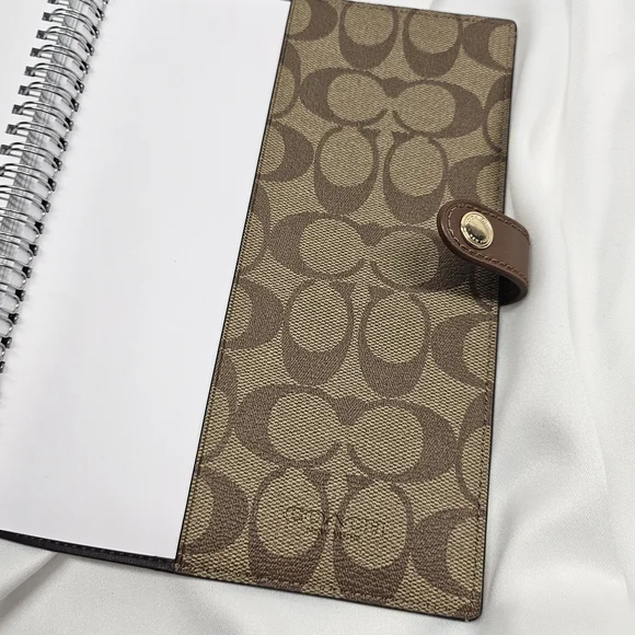 Coach Signature Canvas Notebook Cover Planner Binder Brown Khaki Snap Closure - Picture 3 of 10